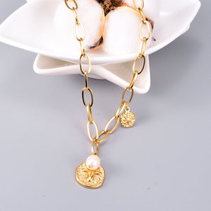 Heart Necklace: Stainless Steel, Pearl