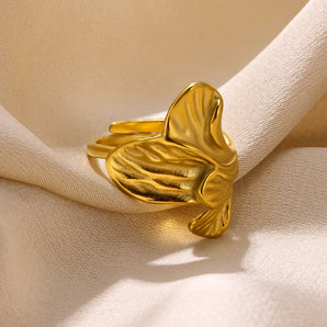 Simple Moon Leaves Heart Stainless Open Ring