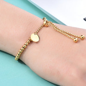 Adjustable Gold Beaded Titanium Steel Bracelet