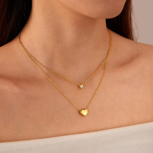French Heart Double Layer Stainless Necklace