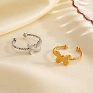 Simple Butterfly 18K Gold Stainless Open Ring