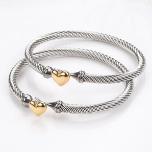 Titanium steel simple heart shape bangle.
