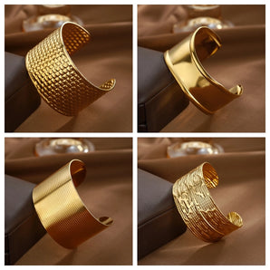 Elegant Geometric Monogram Stainless Steel Titanium Cuff Bangle.