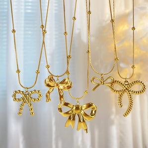 Simple Bow Knot Gold Titanium Necklace