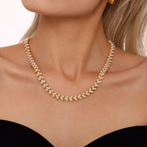 Vintage Geometric Pearl 18K Gold Necklace