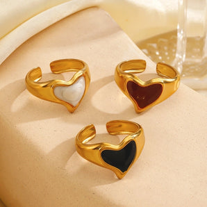Simple Heart Shape Resin Enamel Gold Ring