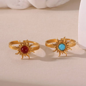 Elegant Queen Geometric Turquoise Inlay Open Ring