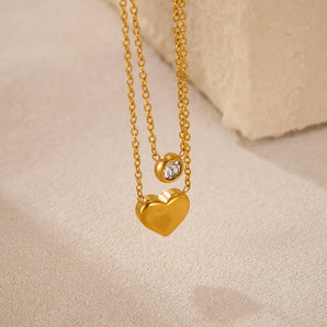 French Heart Double Layer Stainless Necklace
