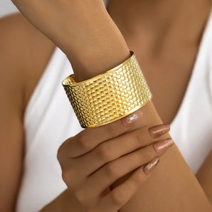 Elegant Geometric Monogram Stainless Steel Titanium Cuff Bangle.