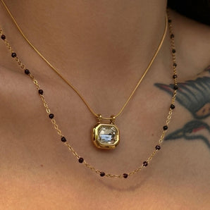 Retro Geometric Titanium Zircon Gold Necklace