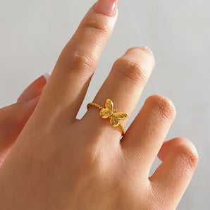Simple Butterfly 18K Gold Stainless Open Ring