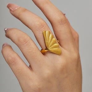 Elegant Ginkgo Leaf Stainless Steel Open Ring