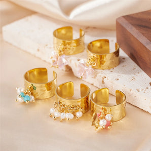 Round Freshwater Pearl Open Stainless Ring