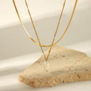 Layered Gold Pearl Stainless Steel Necklace