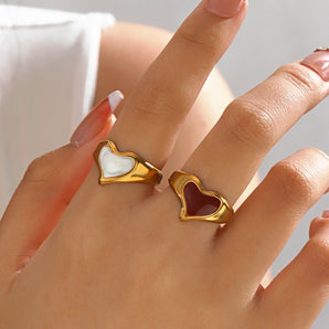 Simple Heart Shape Resin Enamel Gold Ring