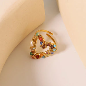 Heart Shape Pearl Gold Open Ring