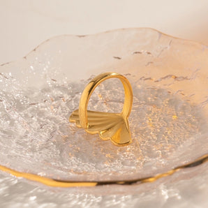 Elegant Ginkgo Leaf Stainless Steel Open Ring