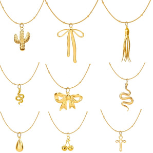 Casual Water Droplets Bow Knot Pendant Necklace.