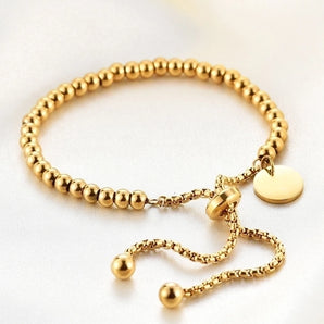 Adjustable Gold Beaded Titanium Steel Bracelet
