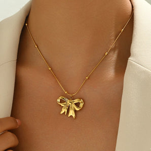 Casual Water Droplets Bow Knot Pendant Necklace.