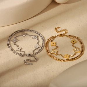Basic Four Leaf Clover Star Gold Bracelet.