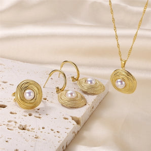 Elegant Jewelry set Geometric Pearl Gold Set