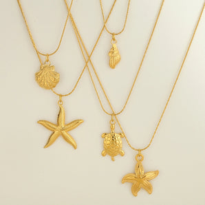 Beach Starfish Conch Bamboo Pendant Necklace